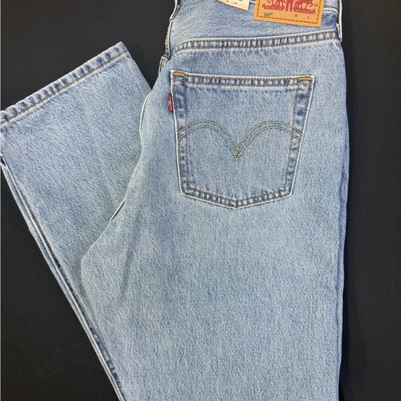 Levi's Denim - Levi's 501 Light Blue Denim Jeans with Leather Patch